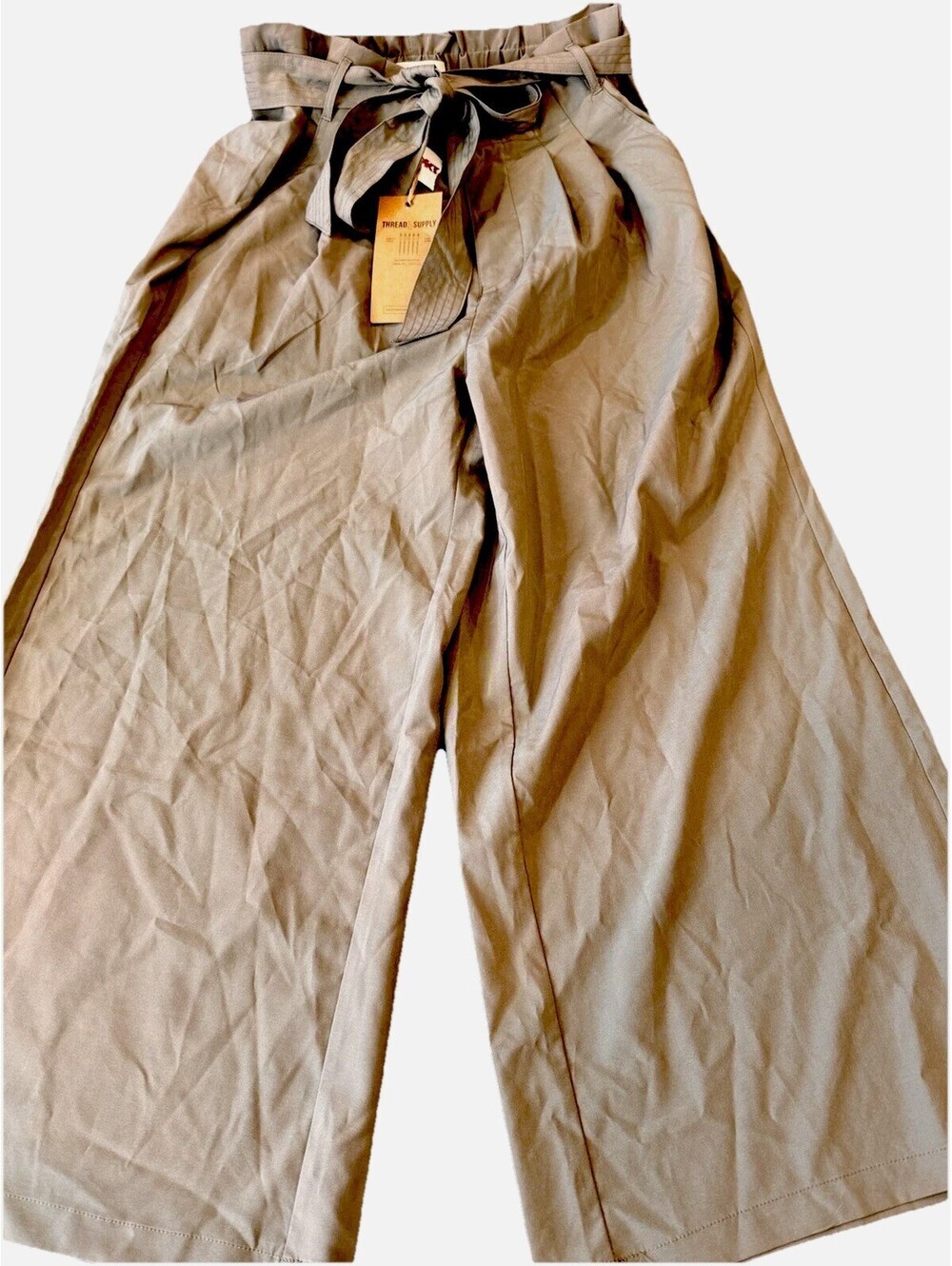 Thread & Supply Wide leg Crop Paper Bag Waist Pant Womens Med Olive Green